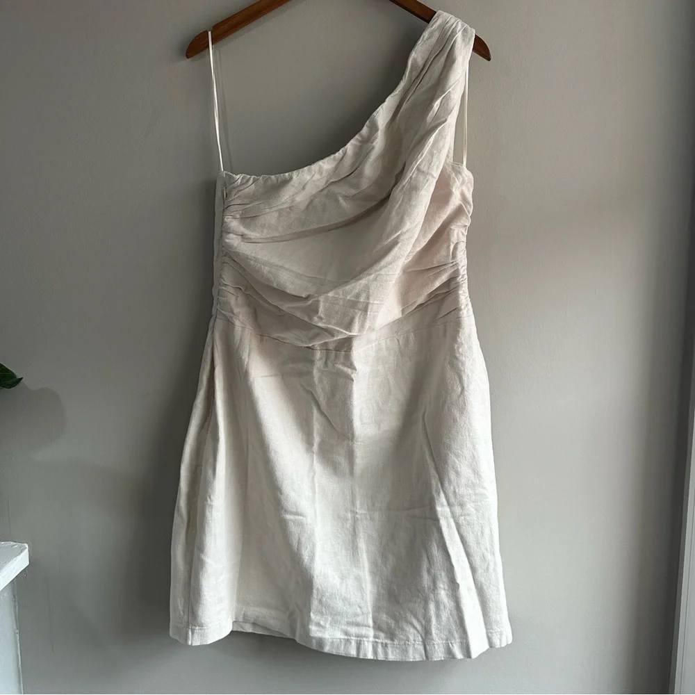 Abercrombie One-Shoulder Linen-Blend Mini Dress XL TALL - Picture 5 of 6